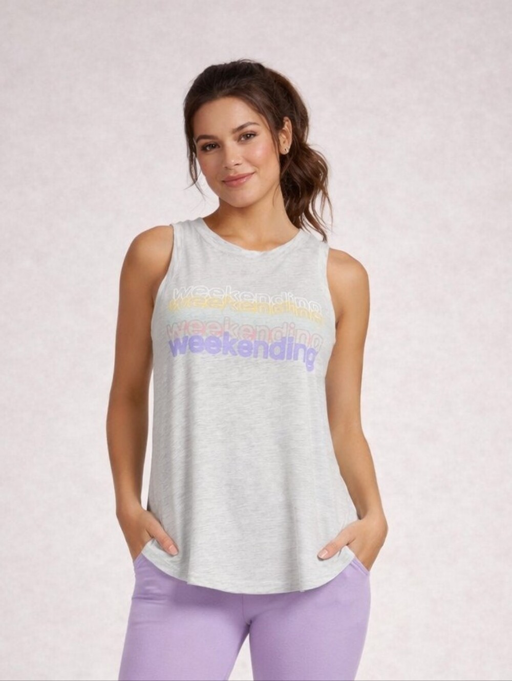 Secret Treasures Gray Graphic Tank with Pastel Accent Text